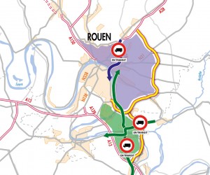 Périmètres de restriction aux poids-lourds en transit envisagés à l’horizon de la mise en service du projet